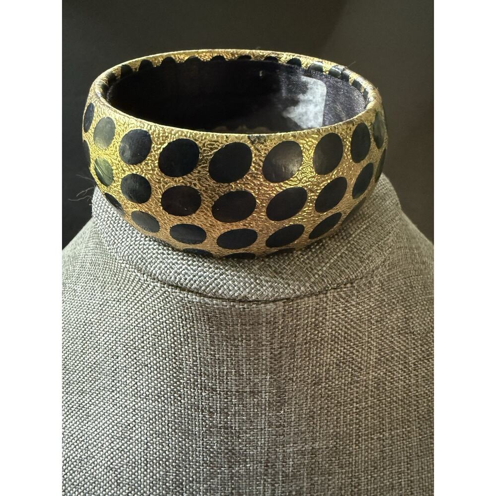 Vintage Black Gold Dot Metallic Cuff Bangle Bracelet Mod 80s Y2K Stackable